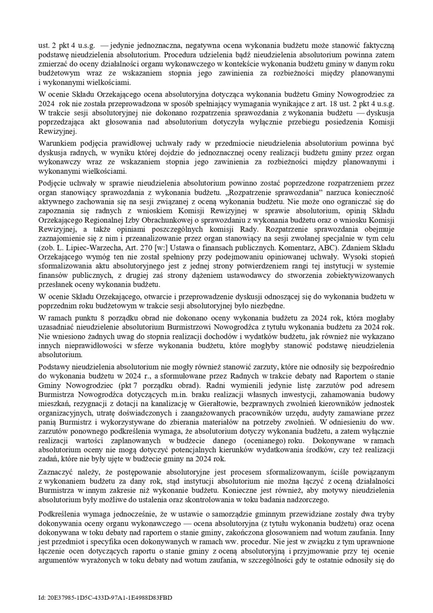 Uchwała RIO i wynik głosowania