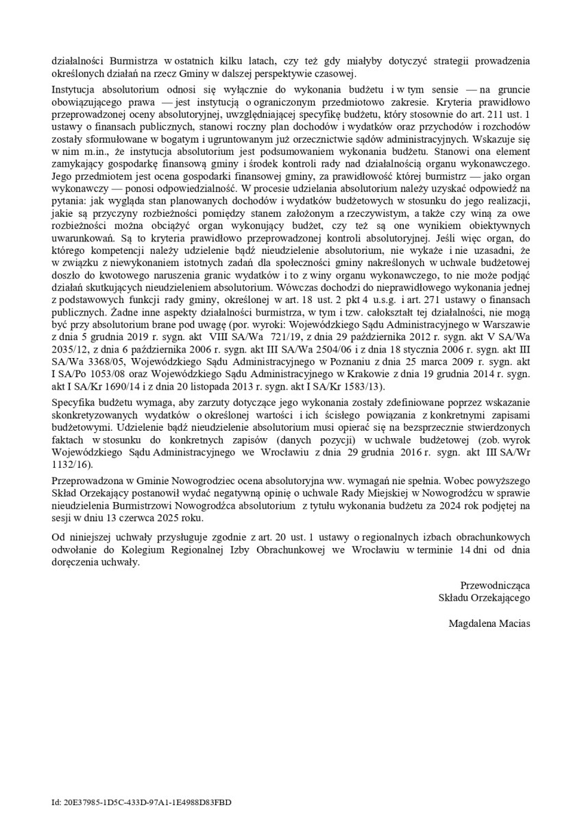 Uchwała RIO i wynik głosowania