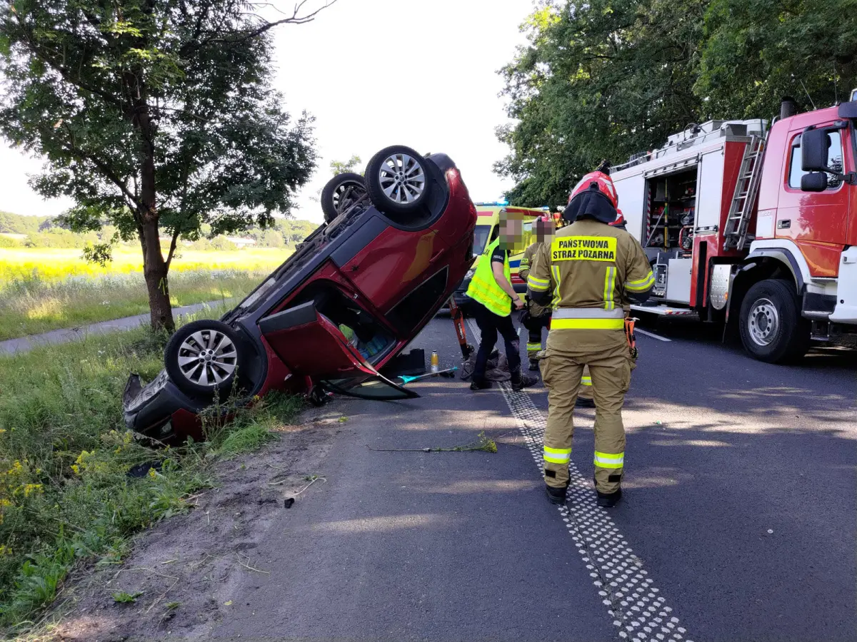 Zderzenie osobówki z busem na DW 297 koło Łąki