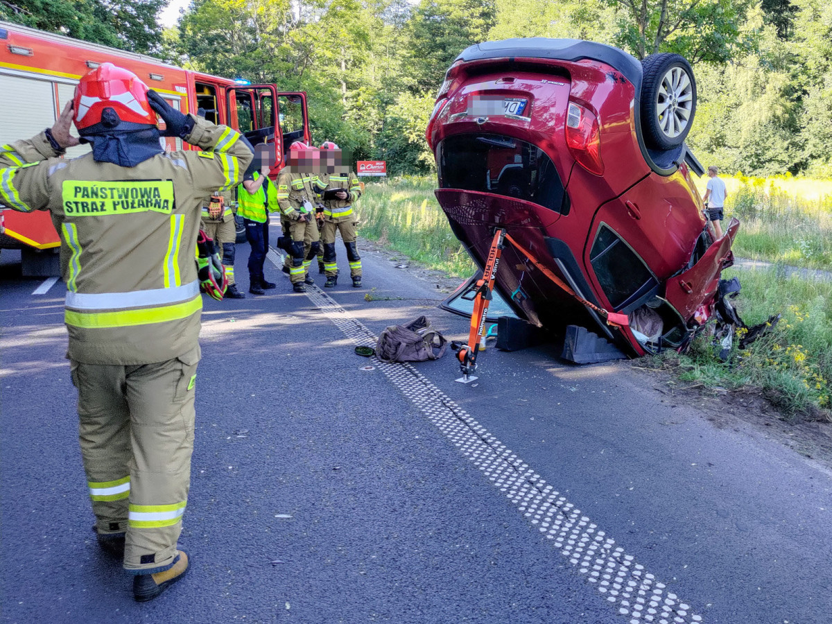 Zderzenie osobówki z busem na DW 297 koło Łąki