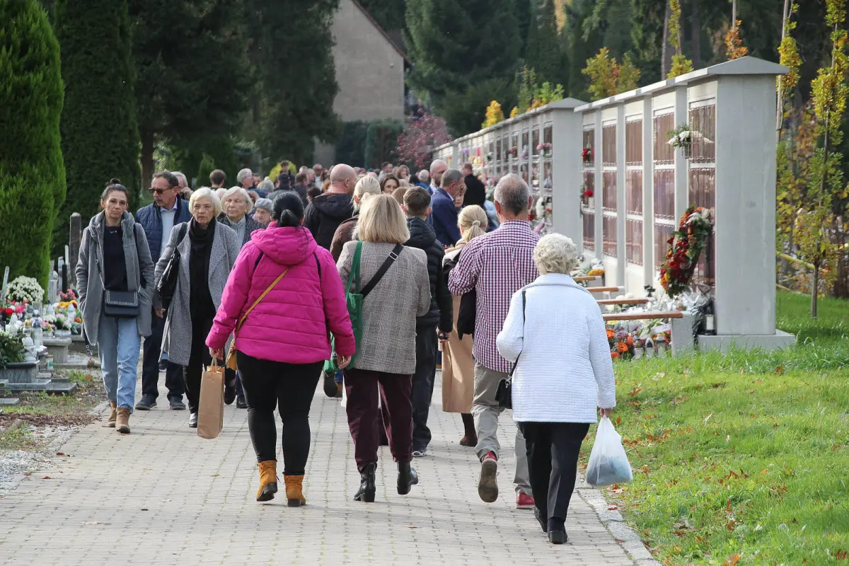 Crowds at the Bolesławiec Cemetery. People Visit Their Loved Ones’ Graves