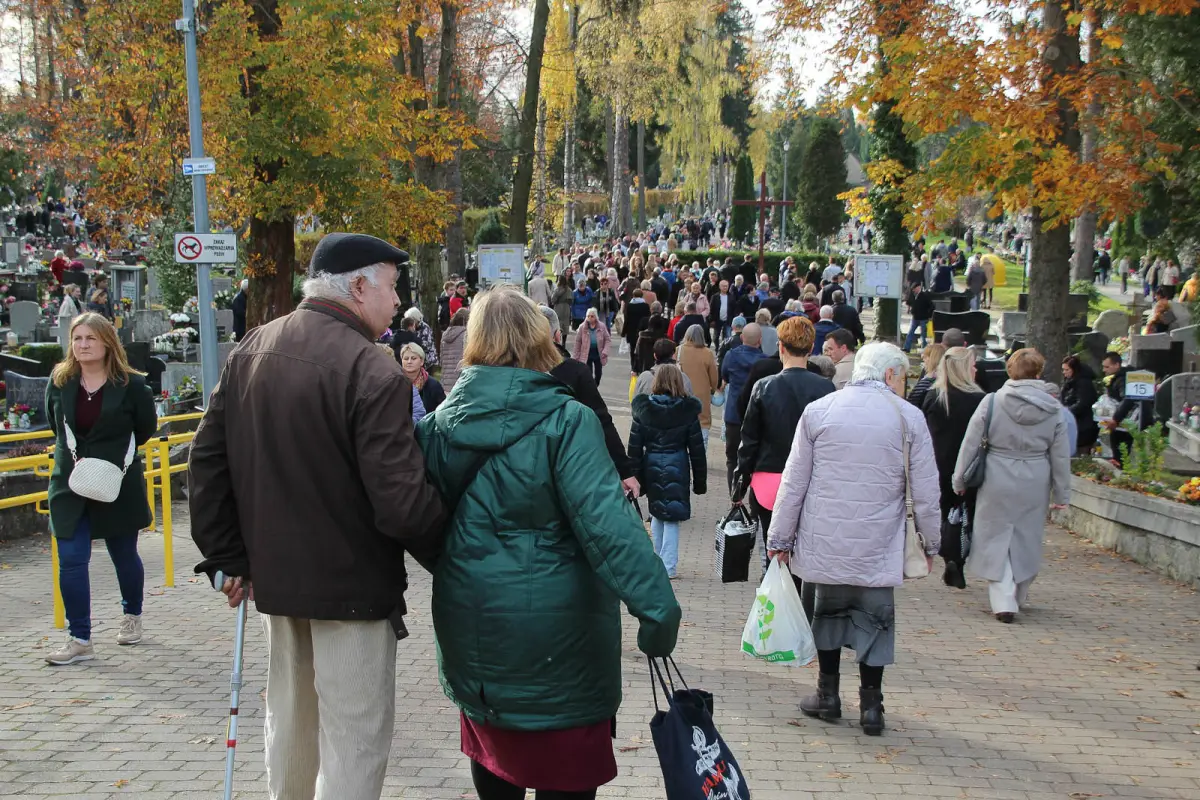 Crowds at the Bolesławiec Cemetery. People Visit Their Loved Ones’ Graves