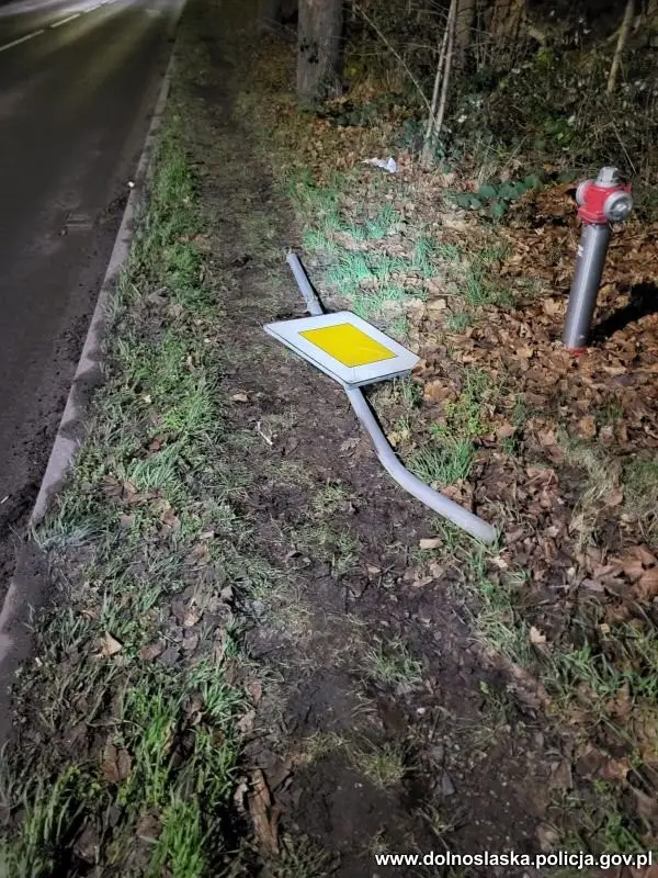 Znak i auto po pościgu