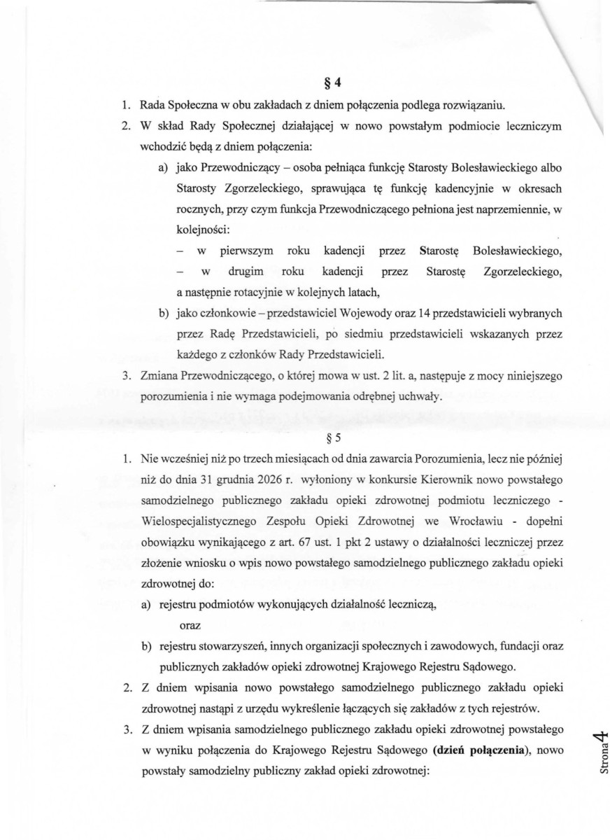 Projekt porozumienia pomiędzy Powiatem Zgorzeleckim a Powiatem Bolesławieckim o połączeniu samodzielnych publicznych zespołów opieki zdrowotnej