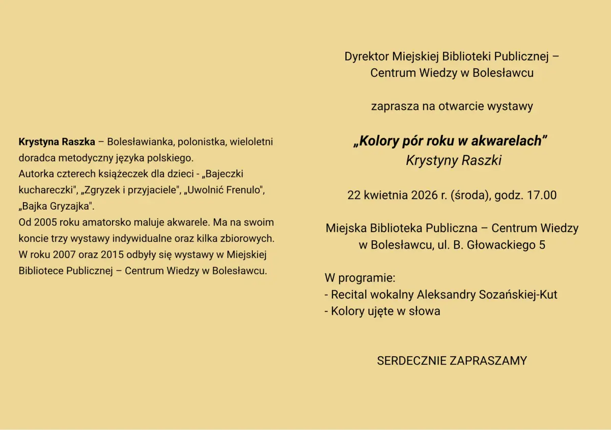 Informacja o otwarciu wystawy prac Krystyny Raszki