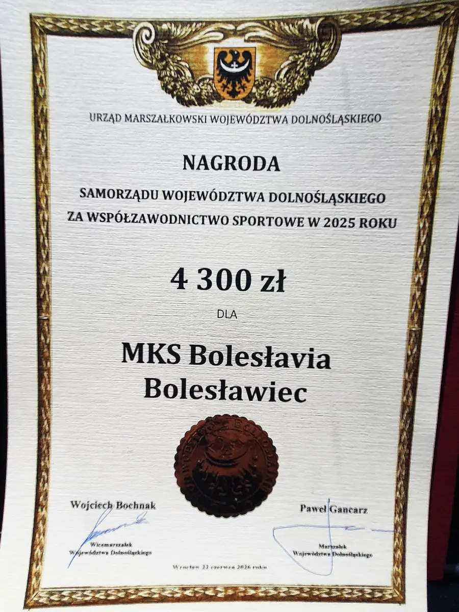 MKS Bolesłavia Bolesławiec wyróżniony przez Samorząd Województwa