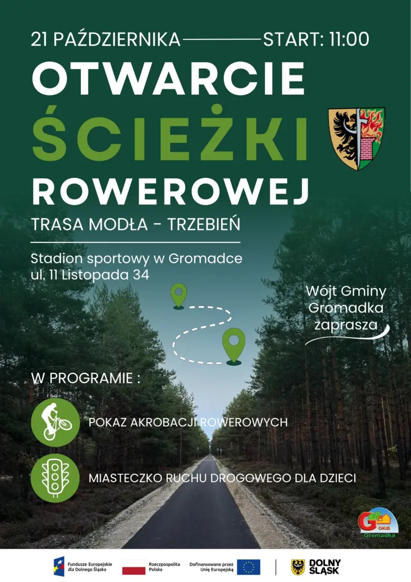 Plakat otwarcia ścieżki rowerowej w Gromadce