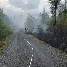 View photo: Fire service operation in Iwiny (Warta Bolesławiecka municipality, Bolesławiec County)
