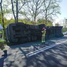 Zobacz zdjęcie: Ciężarówka przewróciła się na drodze Gromadka–Krzyżowa (gmina Gromadka, powiat bolesławiecki)