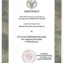 Zobacz zdjęcie: II Liceum Ogólnokształcące z certyfikatem „CYBER.MIL z klasą”