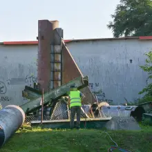 Zobacz zdjęcie: Zdemontowany komin na osiedlu Staszica
