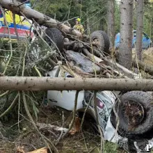 Переглянути фотографію: Занесло, зніс два дерева й перекинувся