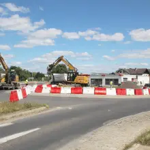 View photo: They are dismantling the roundabout near the bridge over the Bóbr. A turbo roundabout will be built here